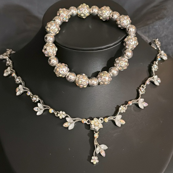 Silver and Aurora Borealis Liz Claiborne Bracelet and Necklace - Picture 8 of 8